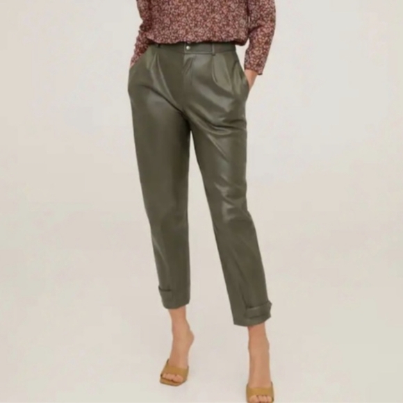 MNG Green Pleather HR Cargo Pants - Picture 1 of 10